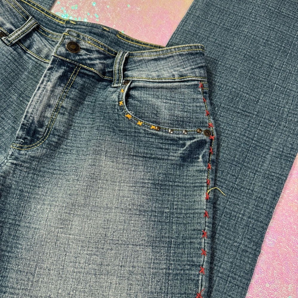 Blue Floral Embroidered Patchwork Bootcut Jeans - image 2